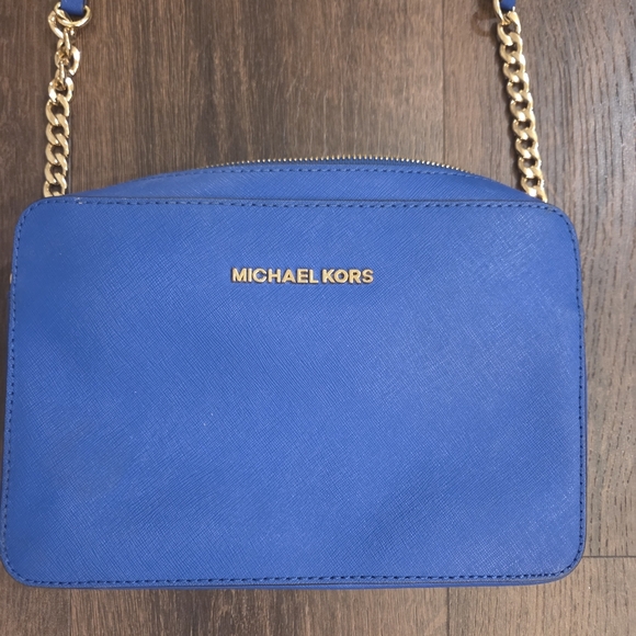 Michael KorsJet Set East West Crossgrain Leather Crossbody Cobalt Blue - Picture 2 of 9